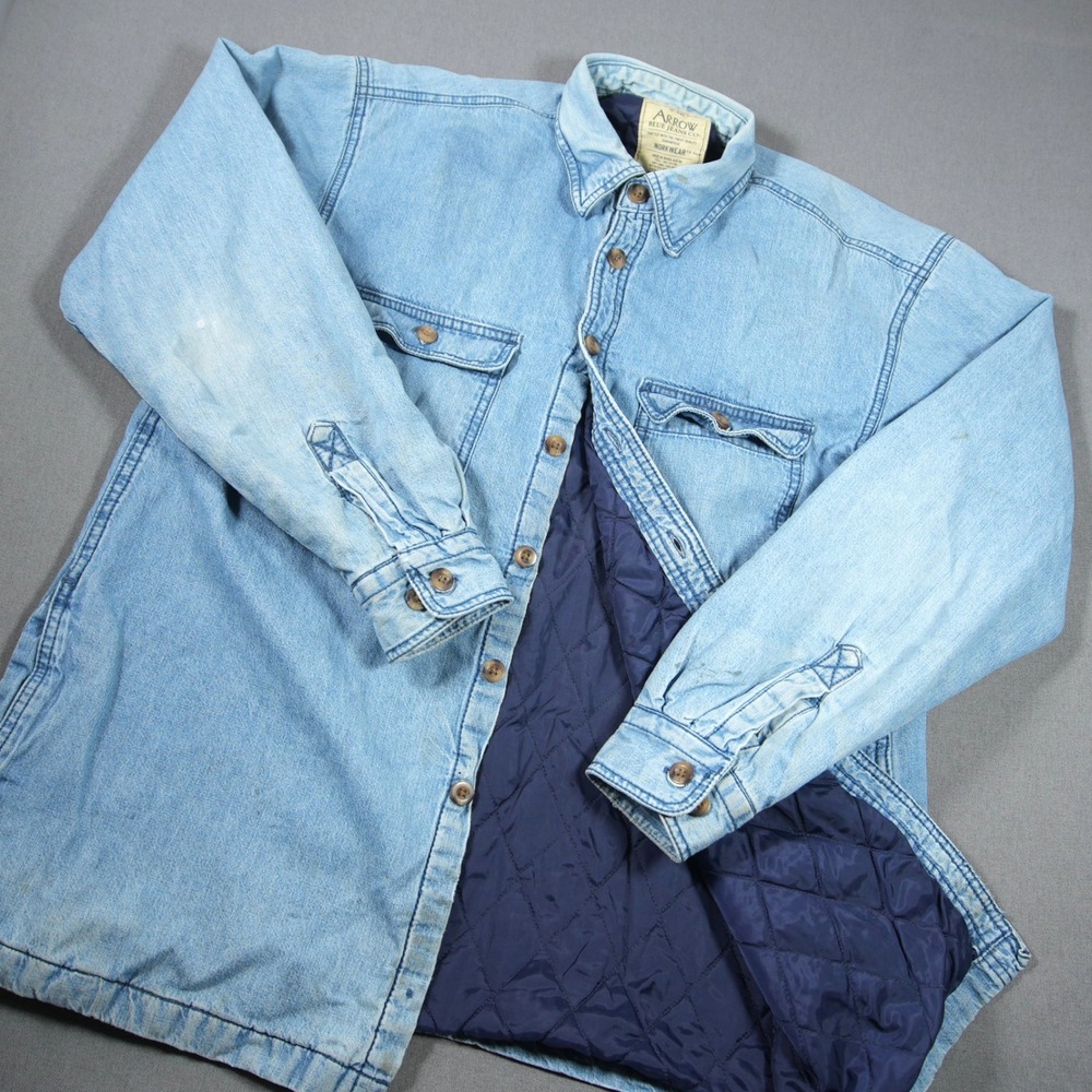 VTG Faded Quilted Lined Workwear Men Shirt Jacket M Rugged Denim Distressed